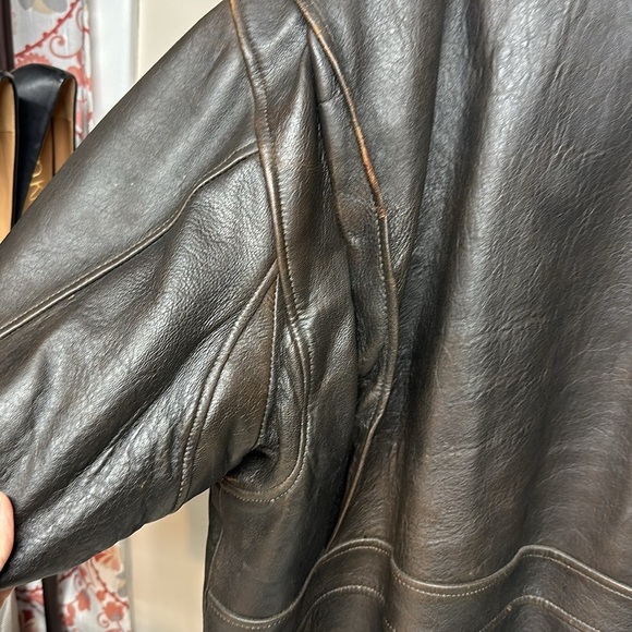 Men's Dark Brown Leather Bomber Jacket - Picture 6 of 12
